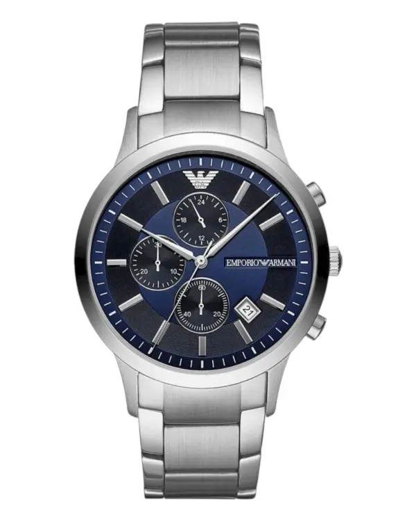 Armani Herrklocka Quartz Silverfärgad Stållänk Blå