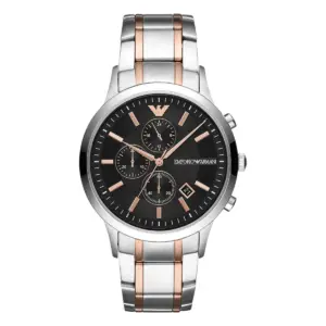 Armani Herrklocka Quartz Silverfärgad Stållänk Svart