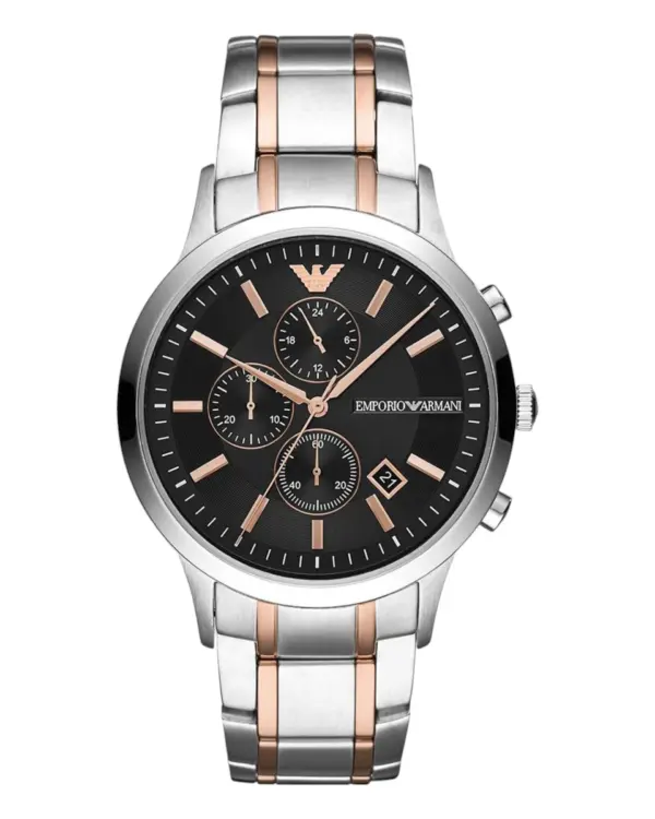 Armani Herrklocka Quartz Silverfärgad Stållänk Svart