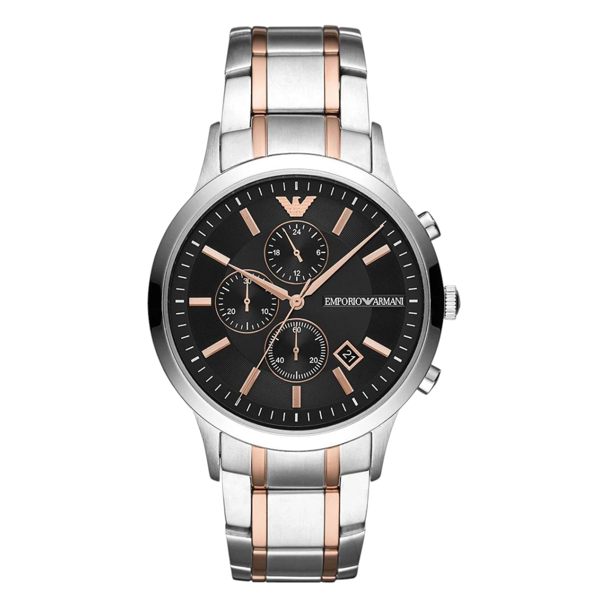 AR11165 Armani Herrklocka Quartz Silverfärgad Stållänk Svart