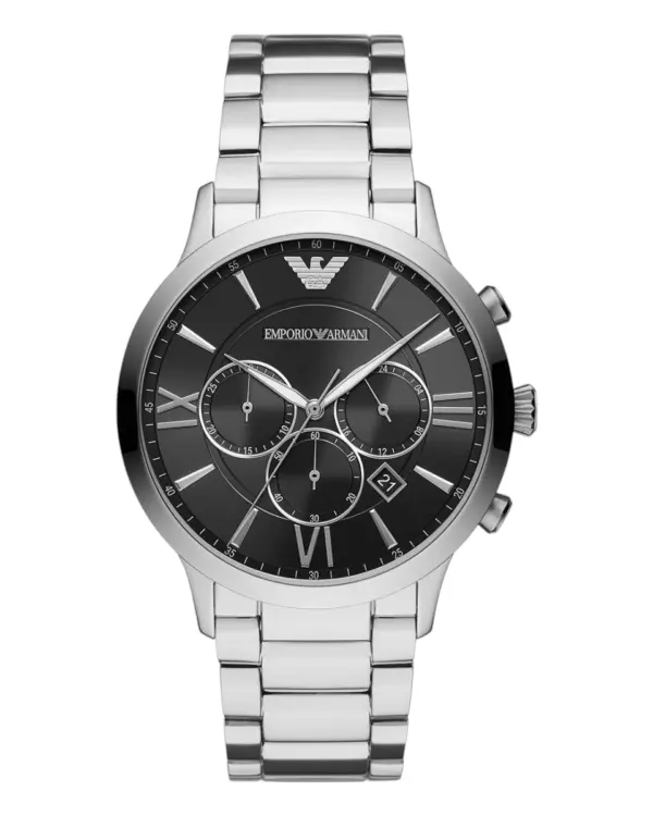 Armani Herrklocka Quartz Silverfärgad Stållänk Svart