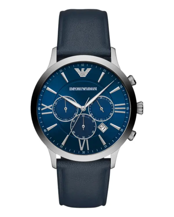 Armani Herrklocka Quartz Blått Läderarmband Blå