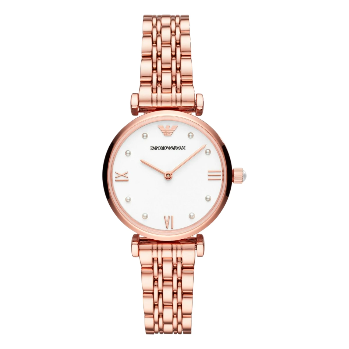 AR11267 Armani Damklocka Quartz Rosa Stållänk Vit