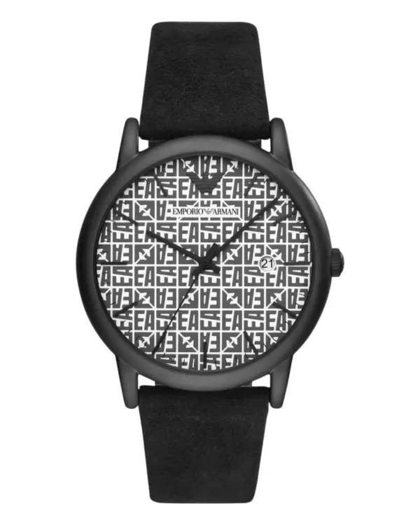 Armani Herrklocka Quartz Läderarmband Svart/grå