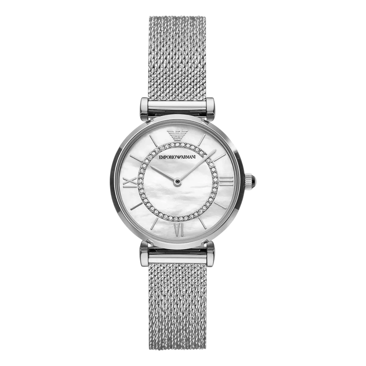 AR11319_01 Armani Gianni T-Bar Quartz Mesharmband Vit Pärlemor - Bild 1