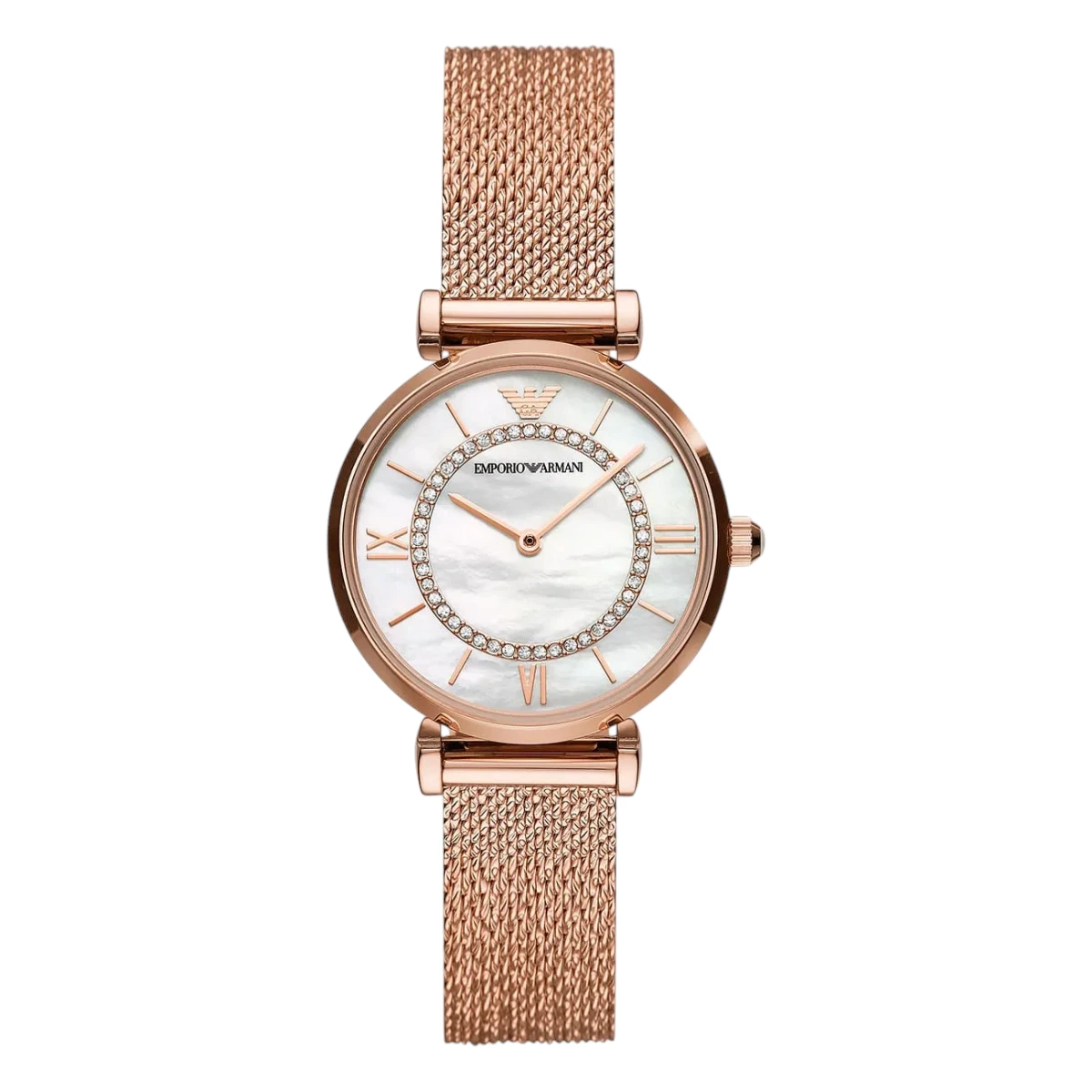 AR11320_01 Armani Gianni T-Bar Quartz Roséguldfärgad Mesharmband Vit Pärlemor - Bild 1
