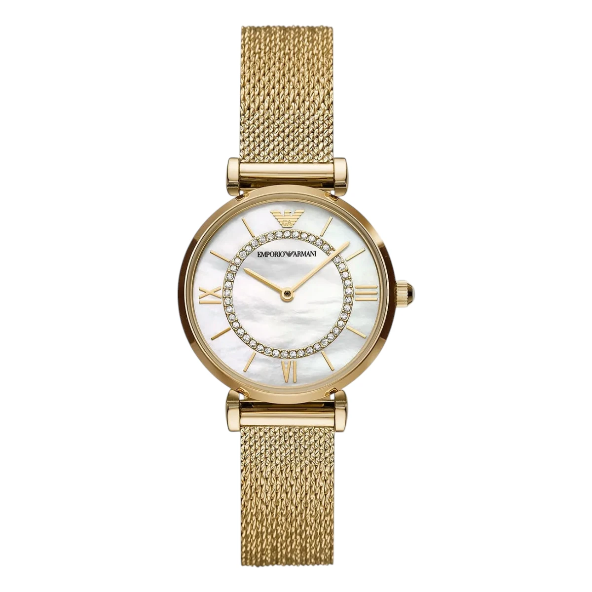AR11321_01 Armani Gianni T-Bar Quartz Guldfärgad Mesharmband Vit Pärlemor - Bild 1