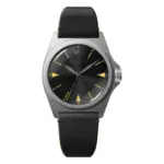 Armani Herrklocka Quartz Silverfärgad Boett Läderarmband Svart