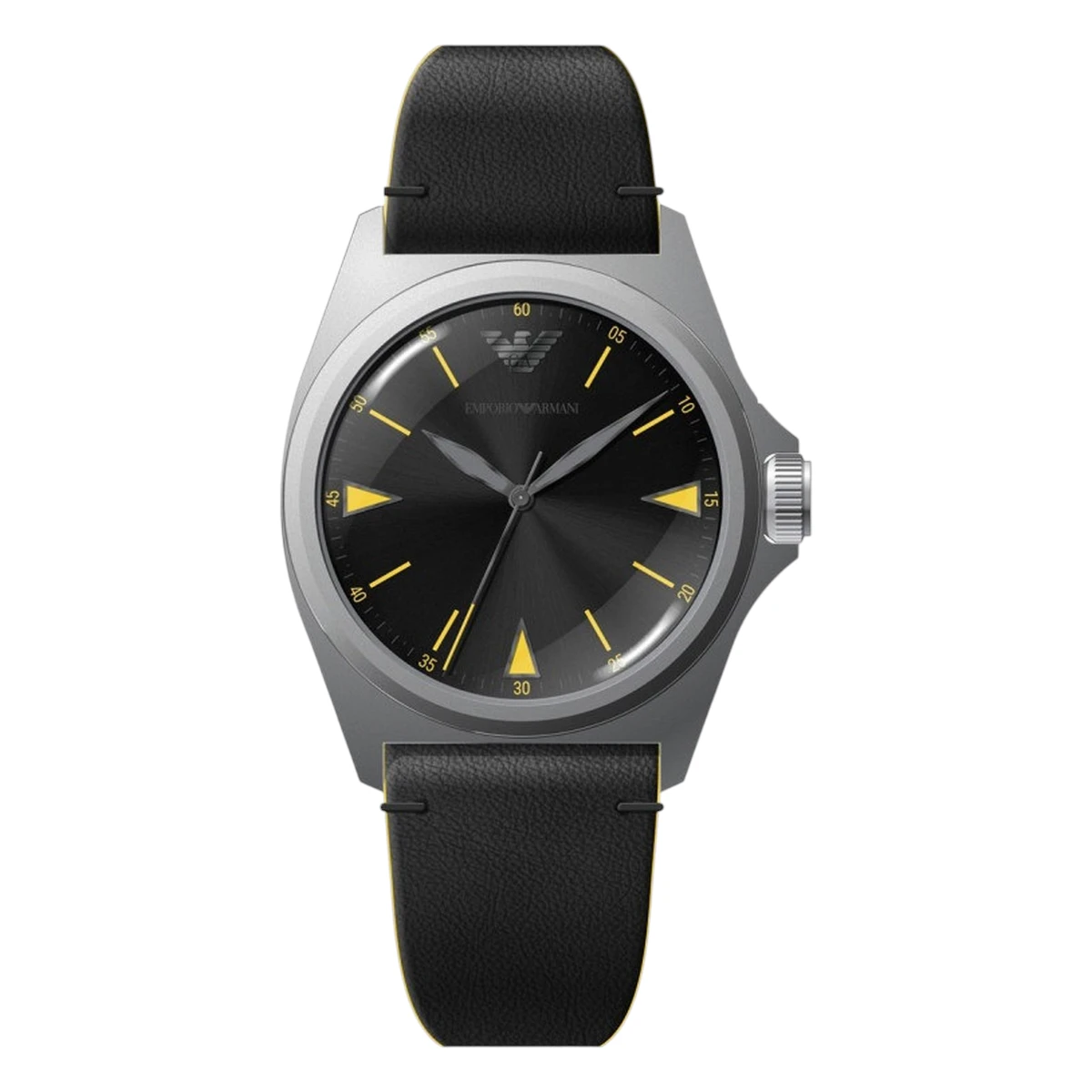 AR11330 Armani Herrklocka Quartz Silverfärgad Boett Läderarmband Svart
