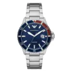 Armani Herrklocka Quartz Silverfärgad Stållänk Blå