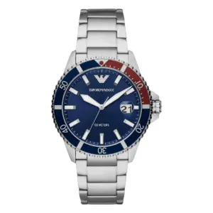Armani Herrklocka Quartz Silverfärgad Stållänk Blå