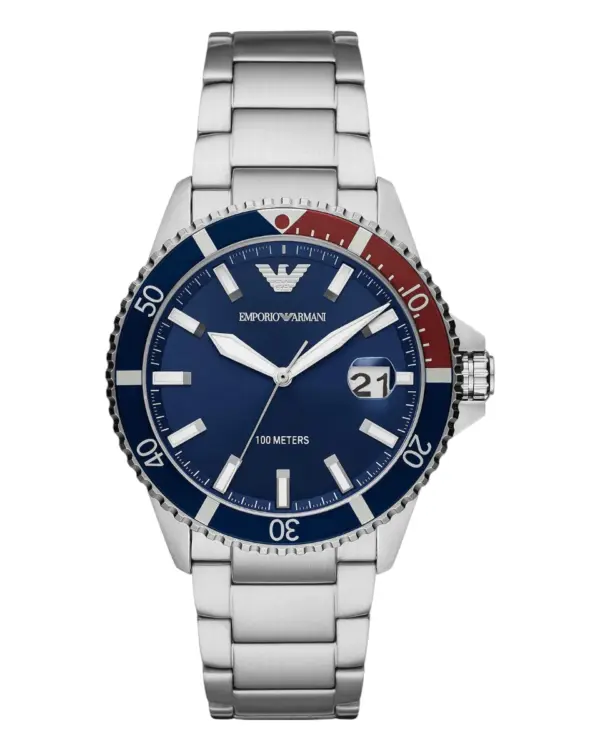 Armani Herrklocka Quartz Silverfärgad Stållänk Blå