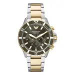 Armani Diver Quartz Kronograf Tvåfärgad Stållänk Grön