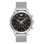 Armani Herrklocka Quartz Silverfärgad Stållänk Svart