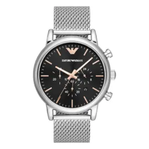 Armani Herrklocka Quartz Silverfärgad Stållänk Svart