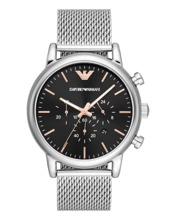Armani Herrklocka Quartz Silverfärgad Stållänk Svart