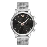 Armani Luigi Quartz Kronograf Roséguldsdetaljer Mesharmband Svart