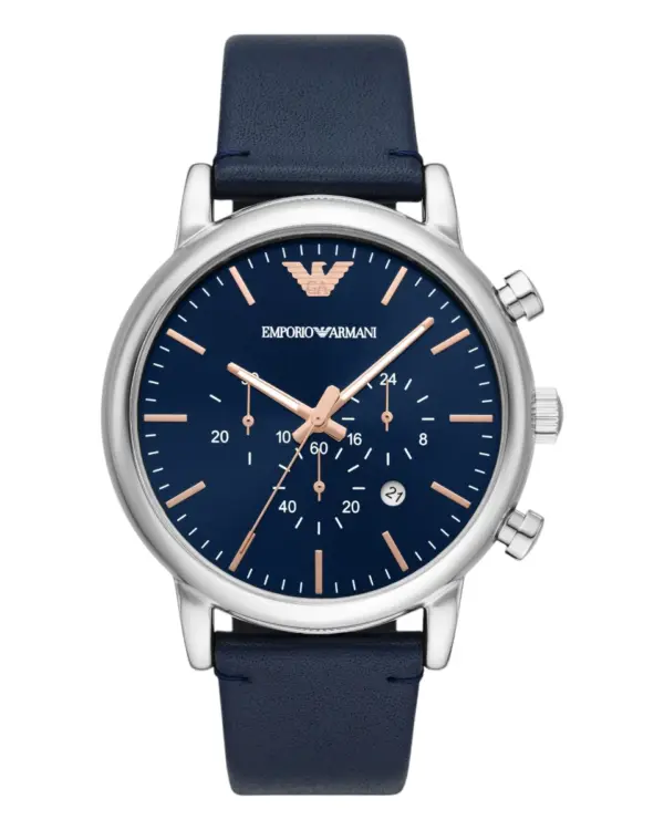 Armani Herrklocka Quartz Läderarmband Blå