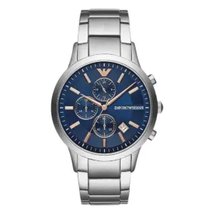 Armani Herrklocka Quartz Silverfärgad Stållänk Blå