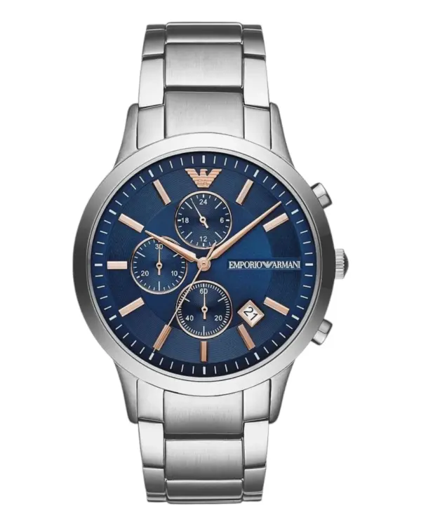 Armani Herrklocka Quartz Silverfärgad Stållänk Blå