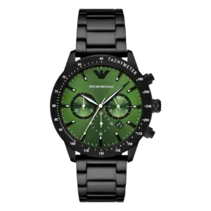 Armani Herrklocka Quartz Svart Stållänk Grön