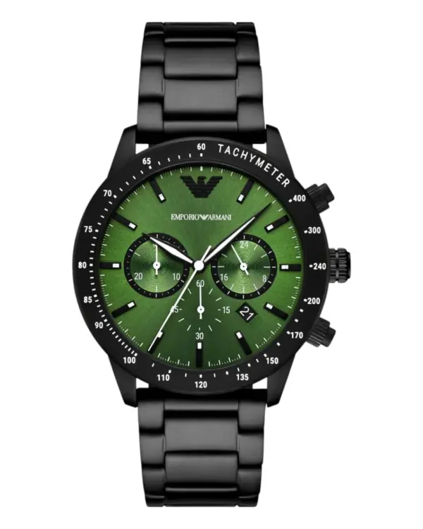 Armani Herrklocka Quartz Svart Stållänk Grön
