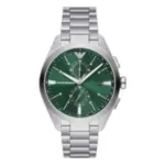 Armani Herrklocka Quartz Silverfärgad Stållänk Grön