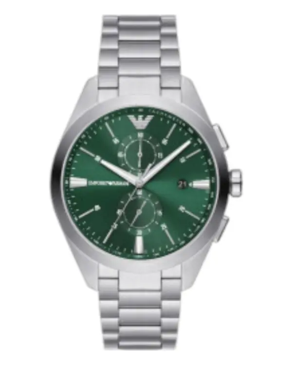 Armani Herrklocka Quartz Silverfärgad Stållänk Grön