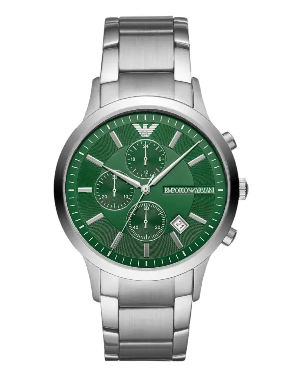 Armani Herrklocka Quartz Grå Stållänk Grön