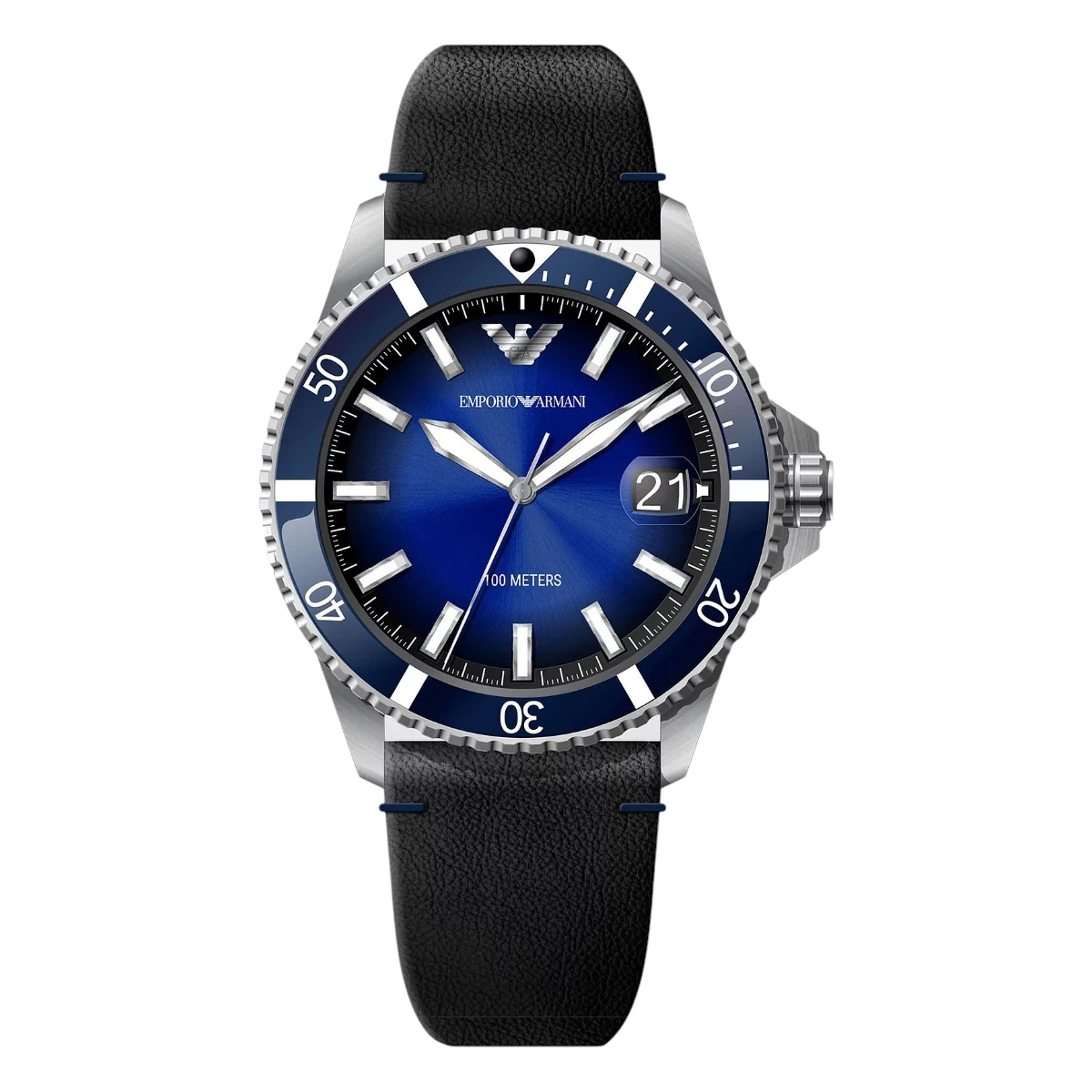 AR11516 Armani Herrklocka Quartz Svart Läderband Blå