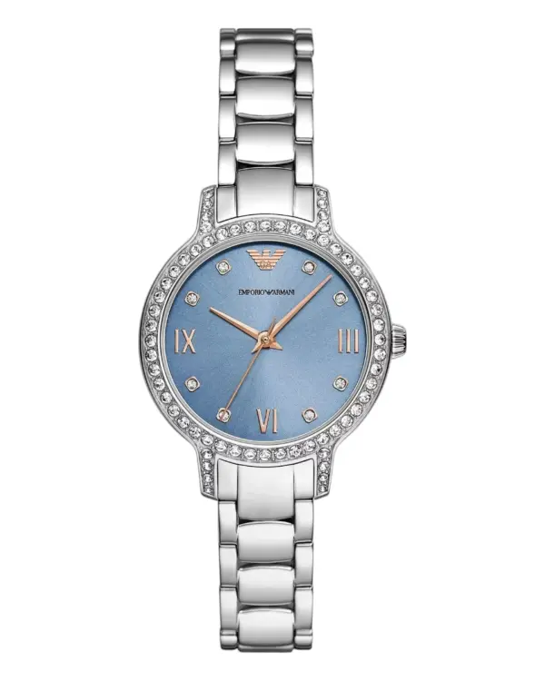 Armani Damklocka Quartz Grå Stållänk Blå