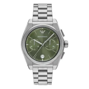 Armani Herrklocka Quartz Grå Stållänk Grön