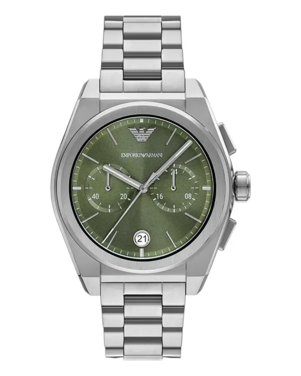 Armani Herrklocka Quartz Grå Stållänk Grön