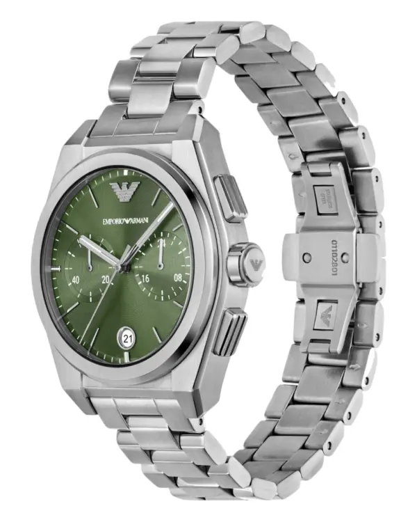 Armani Herrklocka Quartz Grå Stållänk Grön