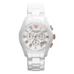 Armani Ceramica Quartz Kronograf Roséguldsdetaljer Keramiklänk Vit
