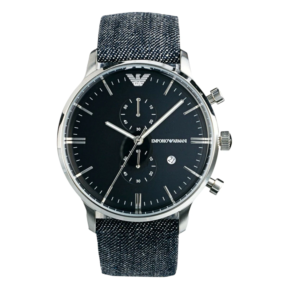 AR1690 Armani Herrklocka Quartz Blått textilarmband Svart