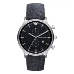 Armani Quartz Kronograf Blått Textilarmband Svart