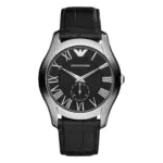 Armani Herrklocka Quartz Grå Boett Läderarmband Svart