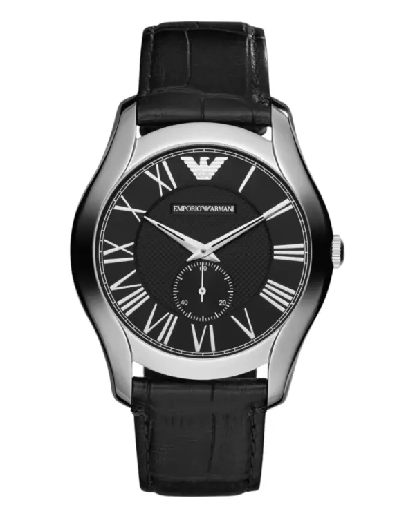 Armani Herrklocka Quartz Grå Boett Läderarmband Svart