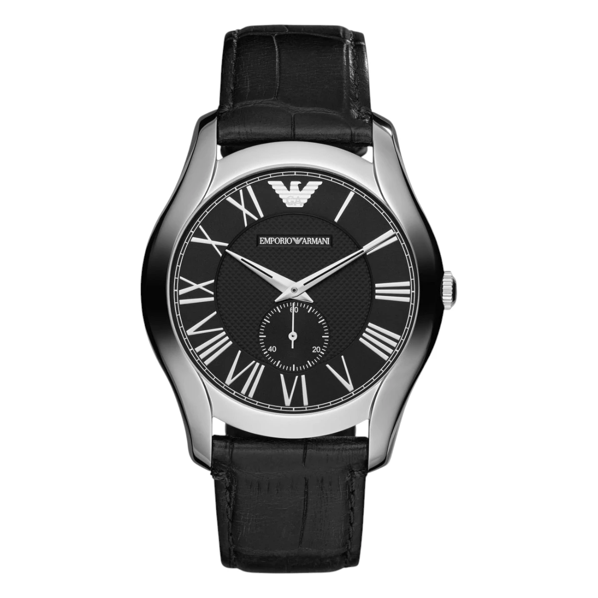 AR1703 Armani Herrklocka Quartz Grå Boett Läderarmband Svart