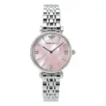 Armani Damklocka Quartz Silverfärgad Stållänk Rosa