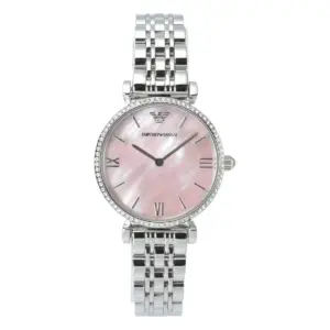 Armani Damklocka Quartz Silverfärgad Stållänk Rosa