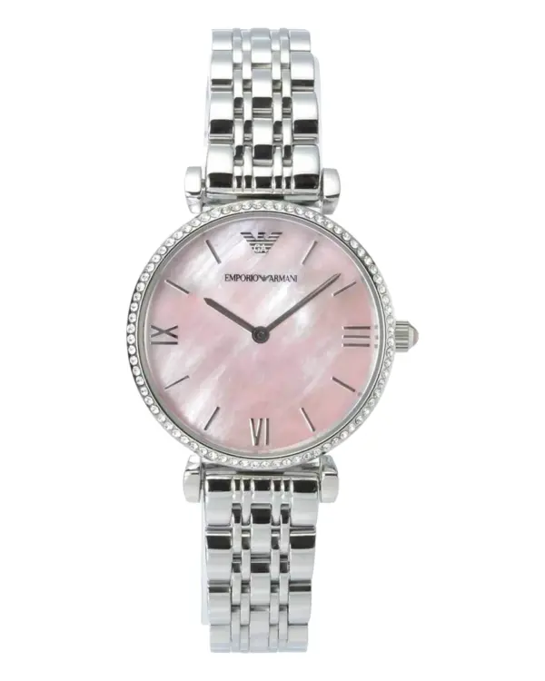 Armani Damklocka Quartz Silverfärgad Stållänk Rosa