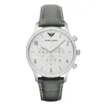Armani Classic Quartz Kronograf Grått Läderarmband Silver