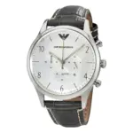 Armani Classic Quartz Kronograf Grått Läderarmband Silver - Bild 2
