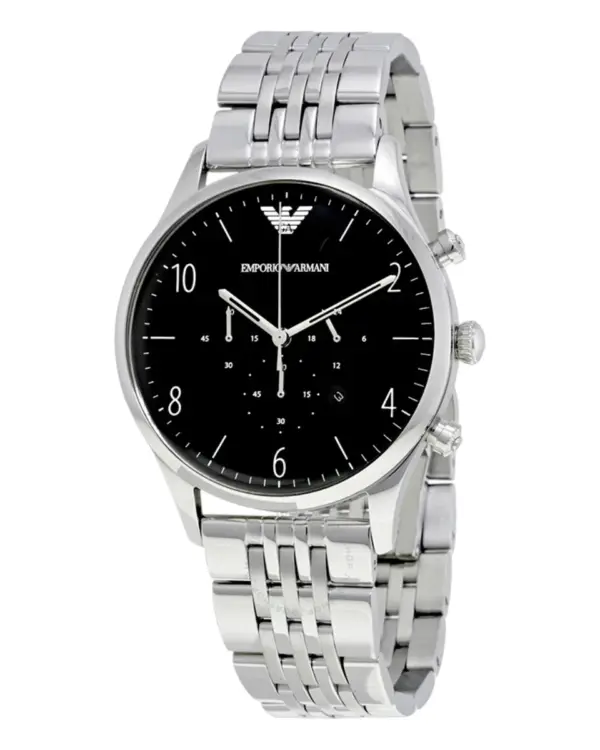 Armani Herrklocka Quartz Silverfärgad Stållänk Svart