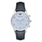 Armani Quartz Kronograf Blått Läderarmband Ljusblå