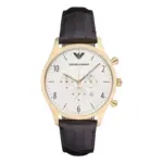Armani Herrklocka Quartz Guldfärgad Boett Läderband Vit