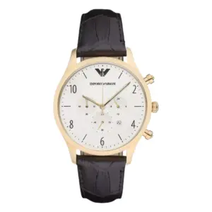 Armani Herrklocka Quartz Guldfärgad Boett Läderband Vit
