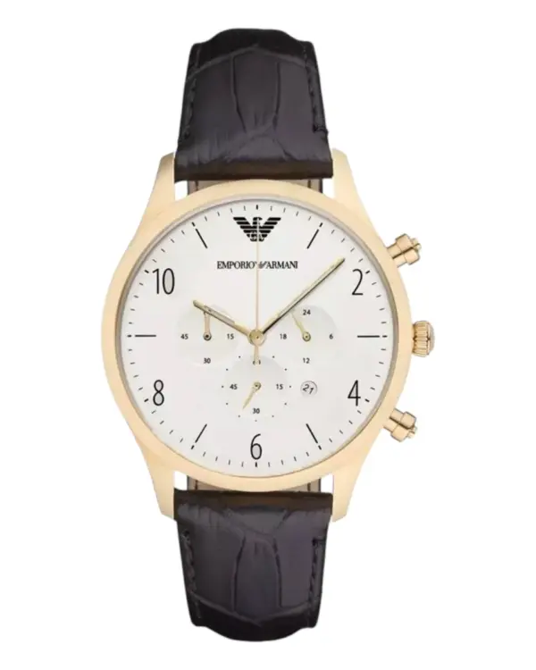 Armani Herrklocka Quartz Guldfärgad Boett Läderband Vit